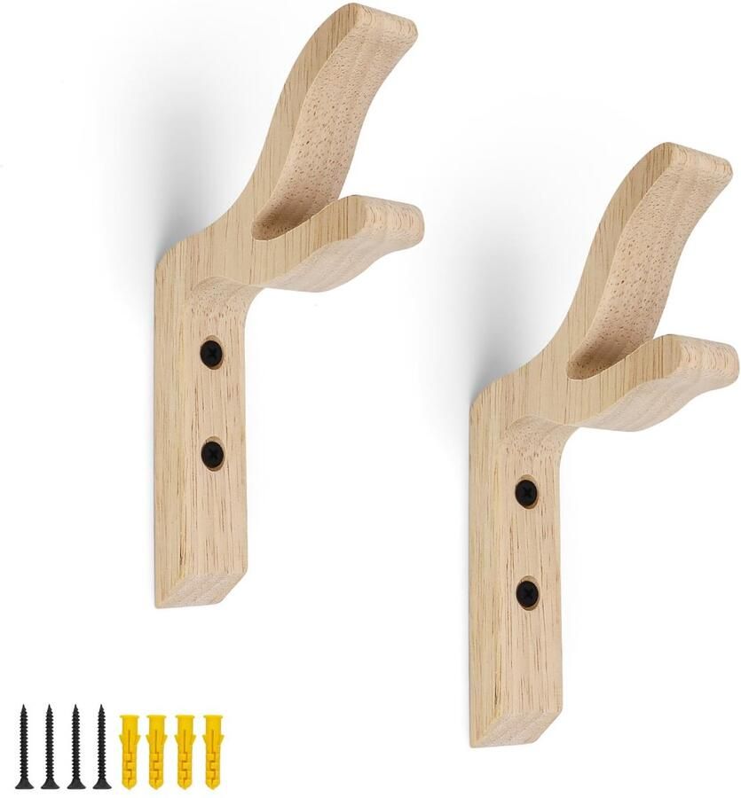 HERKINDNESS Houten Kapstokhaken 2 stuks Gewei-vormige Houten Kapstokhaken Wandkapstokhaken met Montage Accessoires Milieuvriendelijk voor het Ophangen van Kleding of Handdoeken