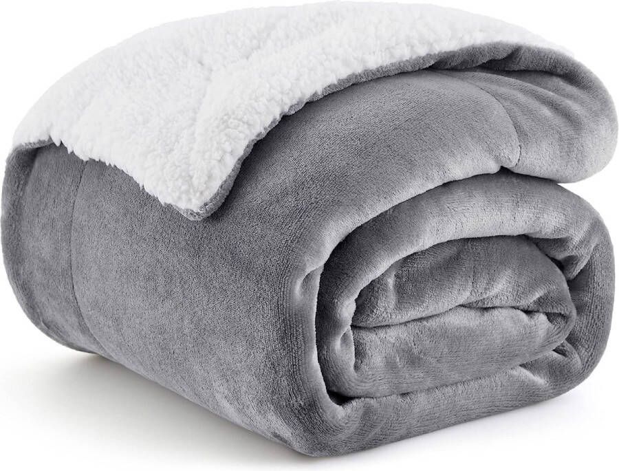Herpa deken fleece microvezel voor bed en bank grijs