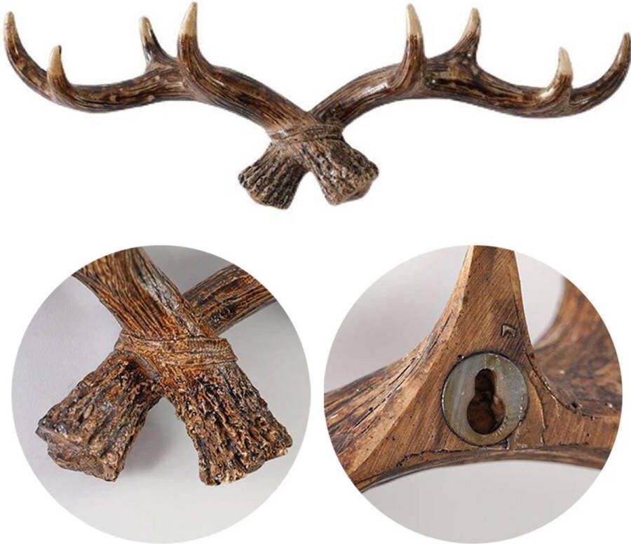 Hert Gewei Jas Ophanghaak Kapstok Jas ophangen Hout Klassiek Landelijk Dieren Hertengewei inclusief bevestigingsstrip