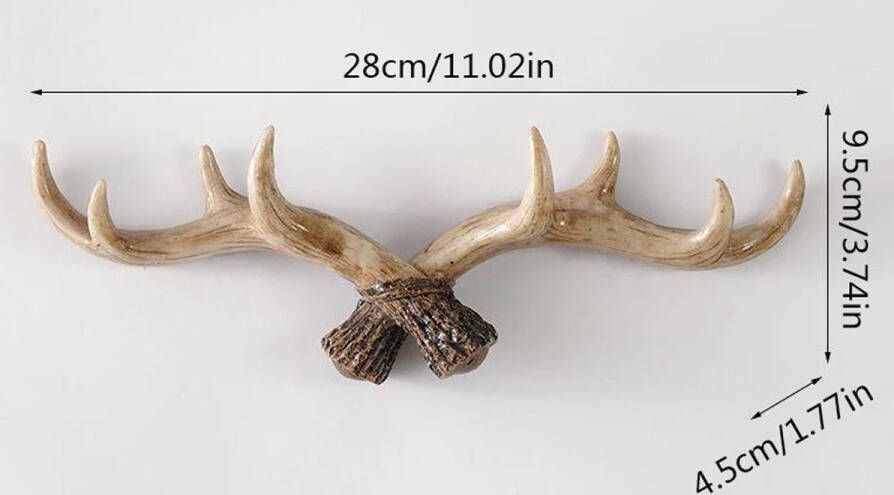 Hert Gewei Jas Ophanghaak Kapstok Jas ophangen Hout Klassiek Landelijk Dieren Hertengewei inclusief bevestigingsstrip - Foto 2