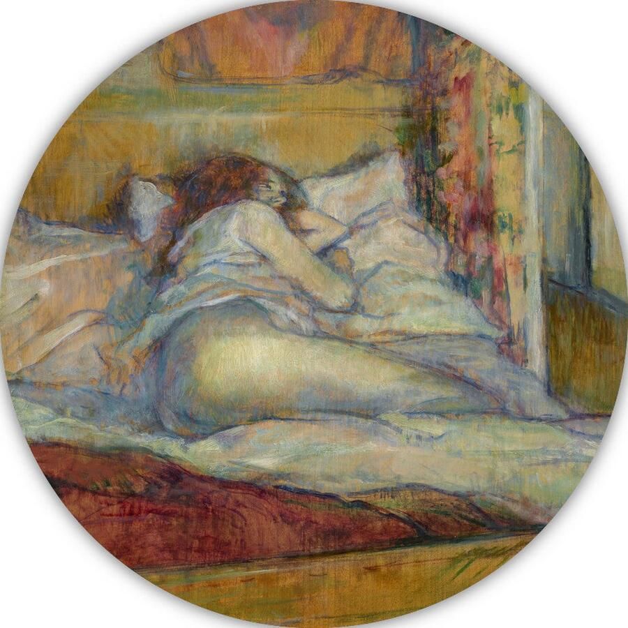 Het bed Henri de Toulouse-Lautrec schilderij Vrouw wandschaal Schilderij rond Oude meesters Landelijk schilderij Muurcirkels Schilderijen muurcirkel aluminium 80x80 cm