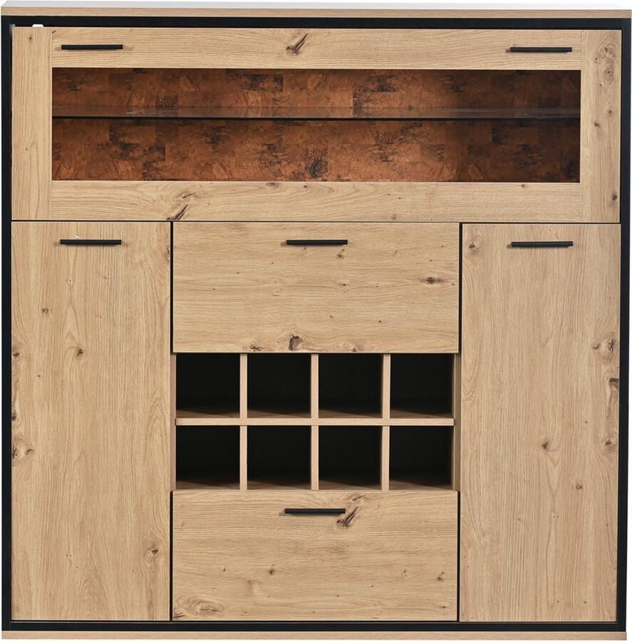 Het dressoir met dubbele deuren zijkast wijnkast met wijnhouder opbergkast. buffetkast Vitrinekast