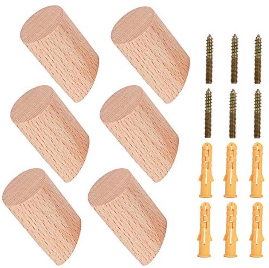 Heveer houten kapstokken muur natuurlijke multifunctionele haken voor het ophangen van jassen hoeden sjaals kleding en hoofdtelefoons 6 stuks