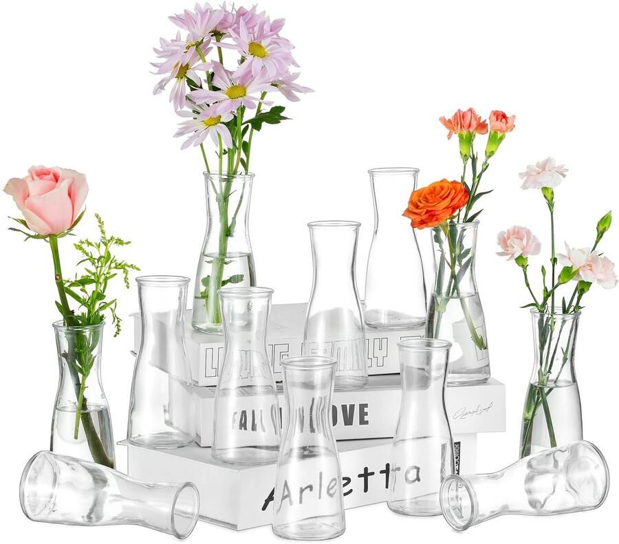 Hewory Kleine Vazen voor Tafeldecoratie Bruiloft: 12 Vazen Glazen Vazen Kleine Tafeldecoratie voor Bruiloft Decoratie Moderne Bloemenvaas Glas Kleine Glazen Vazen Bloemenvaas Smal voor Woonkamer Bruidsfeest Bruiloft Eettafel