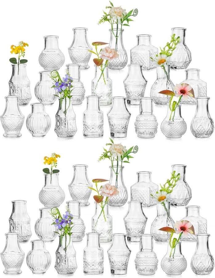 Hewory Kleine Vazen voor Tafeldecoratie Bruiloft: Set van 40 Kleine Vazen Mini Vaas voor Jeugd Bevestigingsdecoratie Vintage Vaas Glas Mini Vazen Glas voor Decoratie Woonkamer Bruiloft Decoratie Tafel Thuis Bruiloft