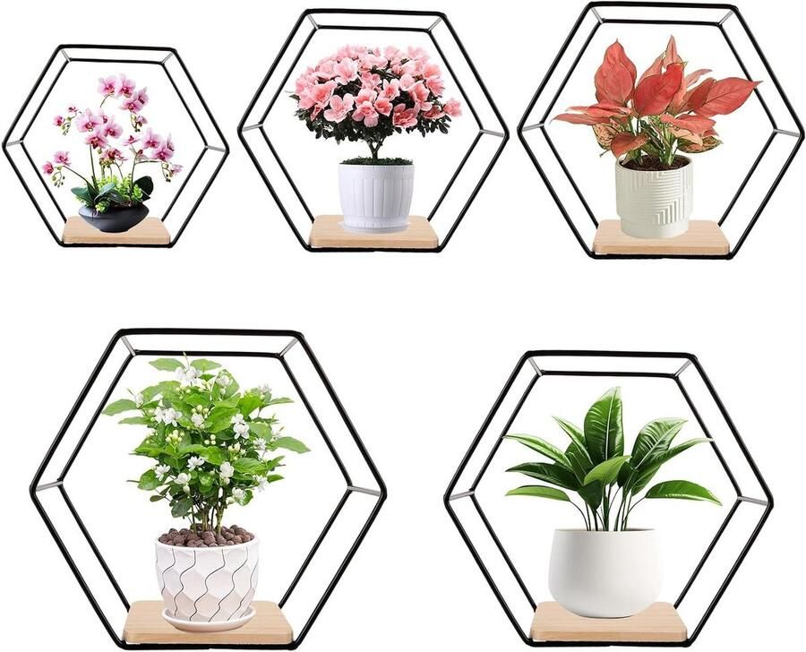 Hexagon wandrek set van 5 zwart metaal wanddecoratie voor woonkamer slaapkamer badkamer café en hotel hangplanken loft-stijl