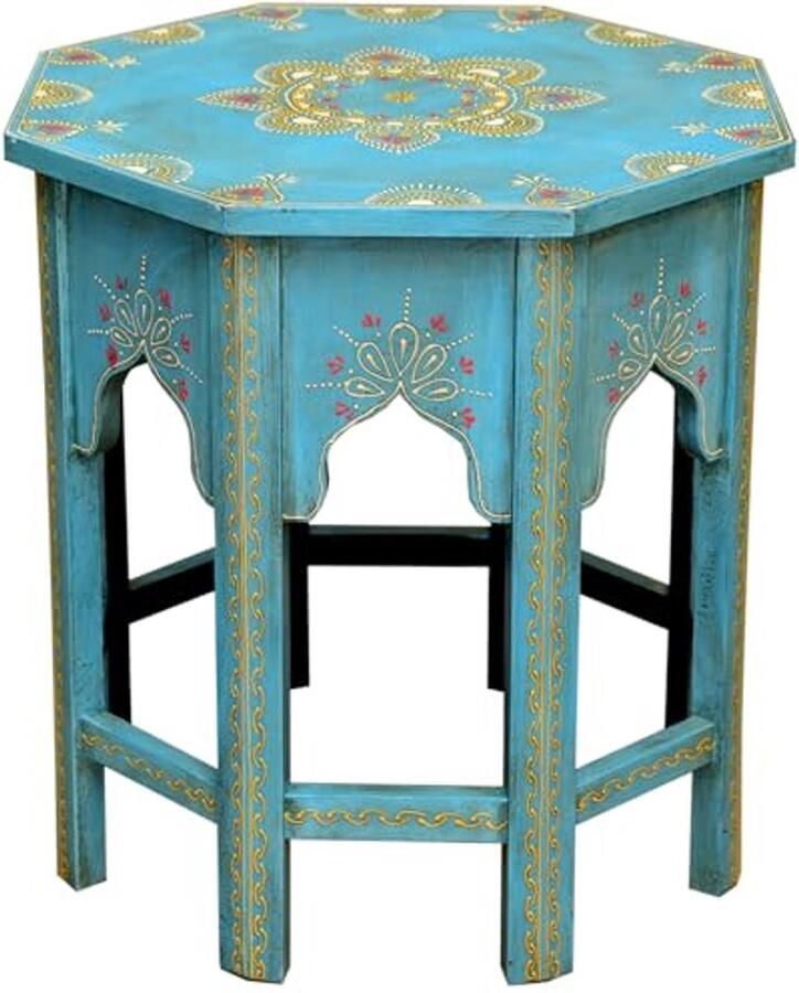 Hexagonale houten bijzettafel handgemaakt en beschilderd veelzijdige plantenstandaard en telefoon tafel