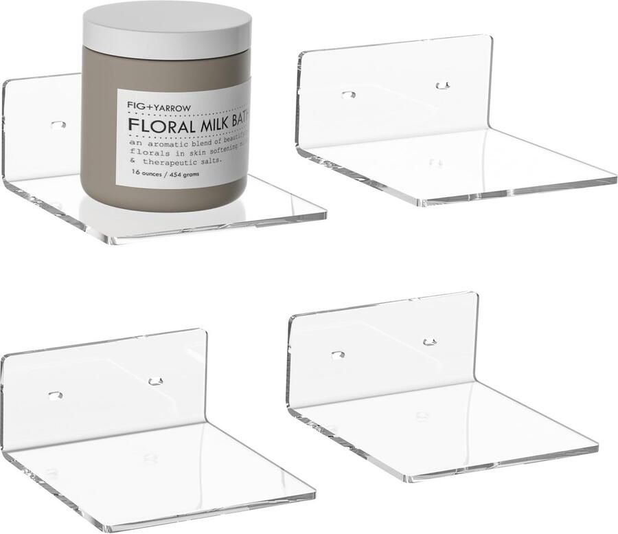 Hexsonhoma 15 cm doorzichtige kleine wandplanken zwevende plank van acryl voor kleine ruimtes displayplanken van acryl voor Funko Pop-figuren woondecoratie planten slimme speaker digitale klok 4-pack