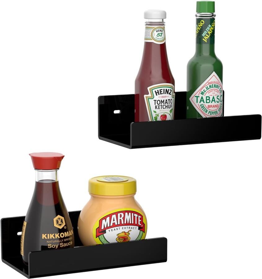 Hexsonhoma 18CM zwarte acryl wandplanken voor woondecoratie 2-pack acryl eetkamer organizer planken voor aan de muur aan de muur gemonteerde opbergplank