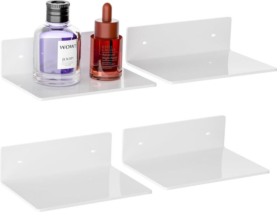 Hexsonhoma 23cm witte zwevende planken acryl wandplanken voor woonkamer slaapkamer badkamer keuken kantoor merkwinkel winkel speelkamer 4-pack