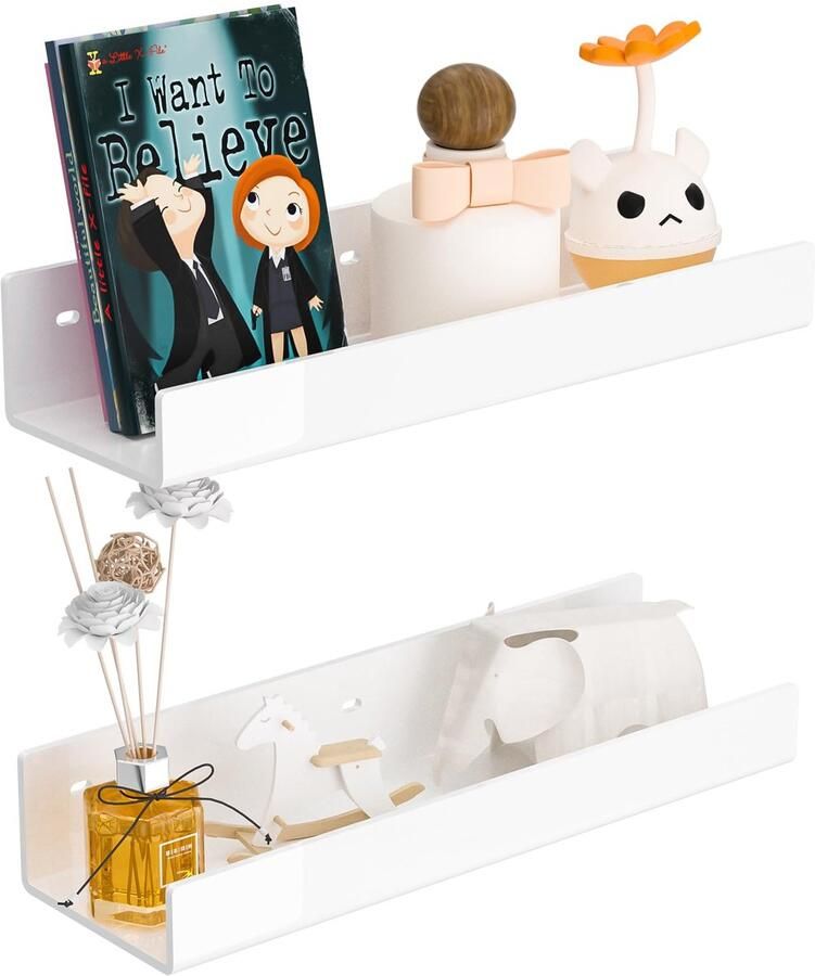 Hexsonhoma 30 cm witte acryl wandplanken (2-pack) acryl boekenplank voor aan de muur. Wandplank voor in de woonkamer