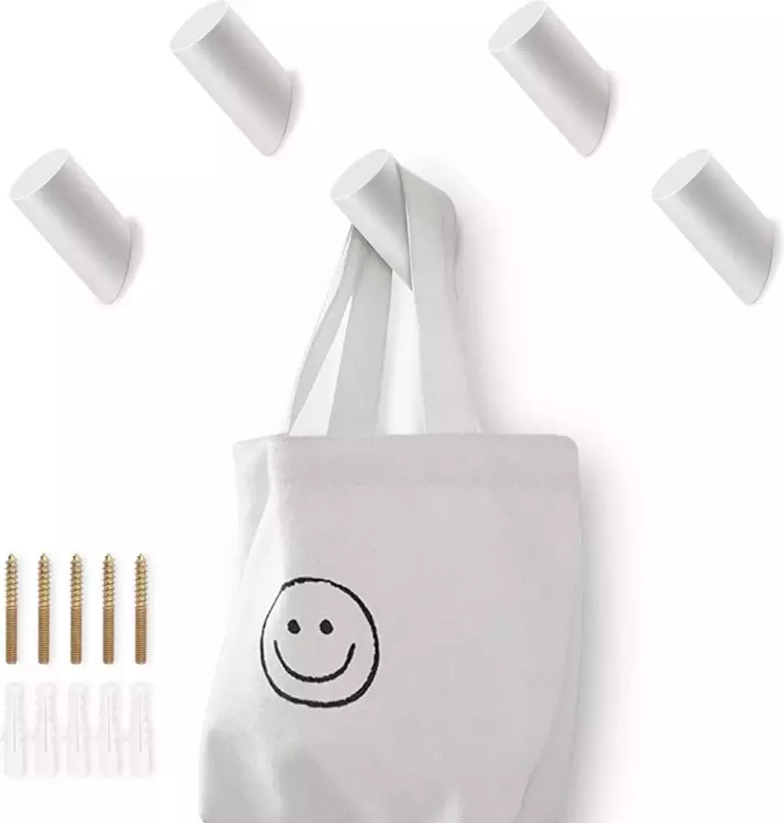 Hicoosee Houten Kapstokhaak Witte Decoratieve Haken Muursteunen Haken voor het Ophangen van Jassen Hoeden Jassen Zakken 5 PCs
