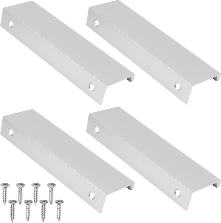 Hidden Door Handle Cabinet Handle Invisible Furniture Handle Modern Kitchen Handle Aluminium Drawer Handle Silver Kitchen Handle Hidden Handle for Wardrobe Door Drawers 4 Pieces