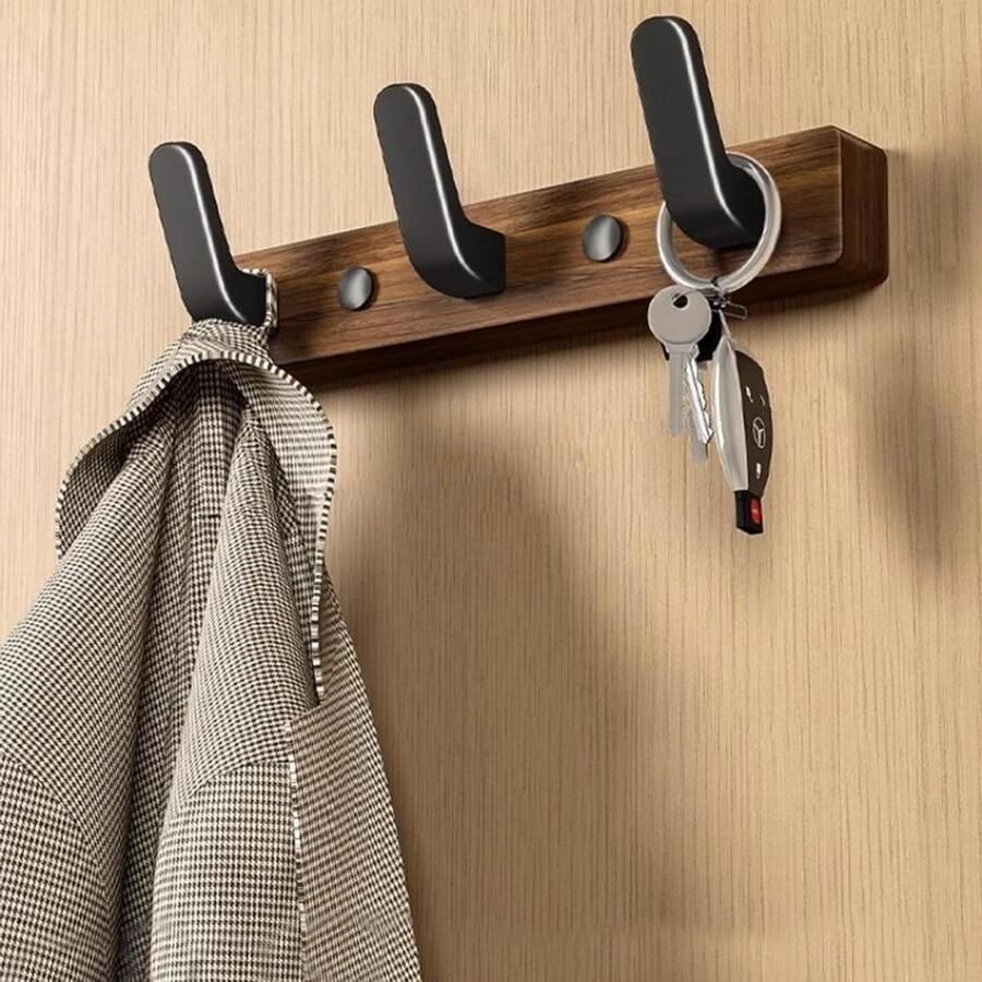 Wall Mounted Coat Rack Heavy Duty Wood Wall Coat Hanger with 3 Hooks for Hanging Garments Walnut