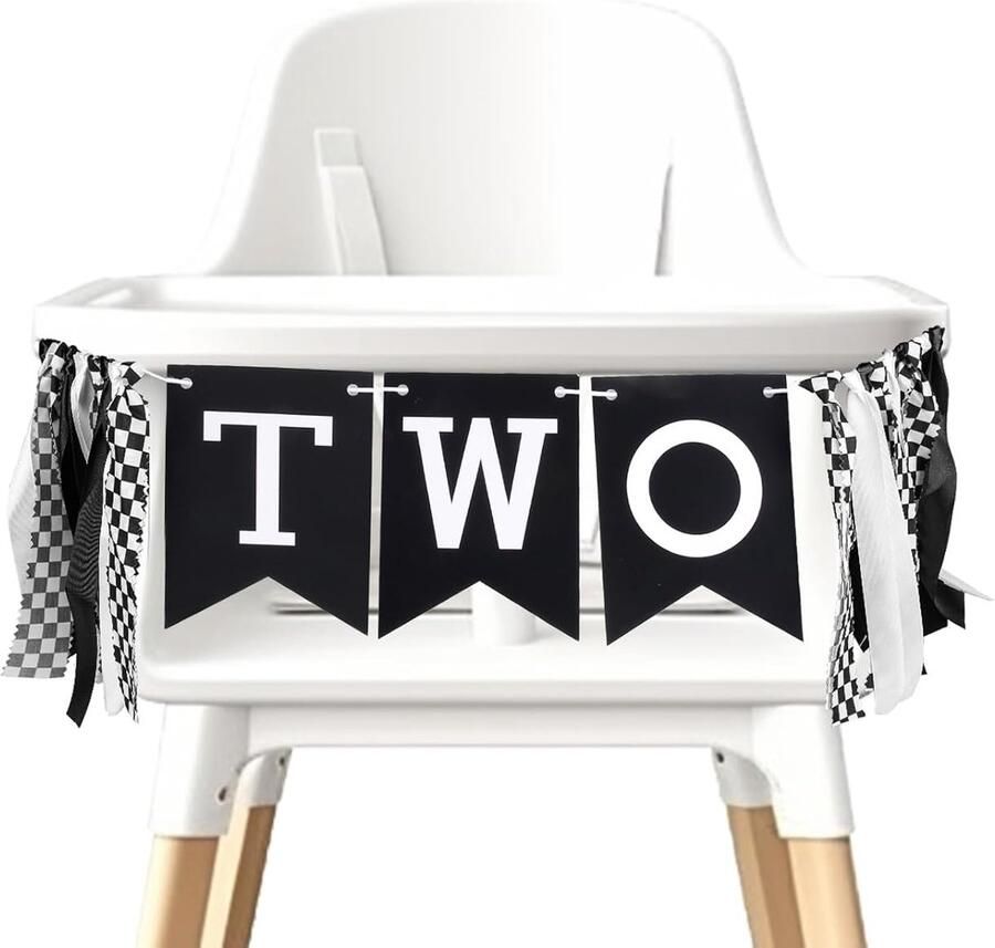 High Chair Verjaardagsbanner Race Car Checkered Twee Fast Baby Verjaardagspartij Decoratie
