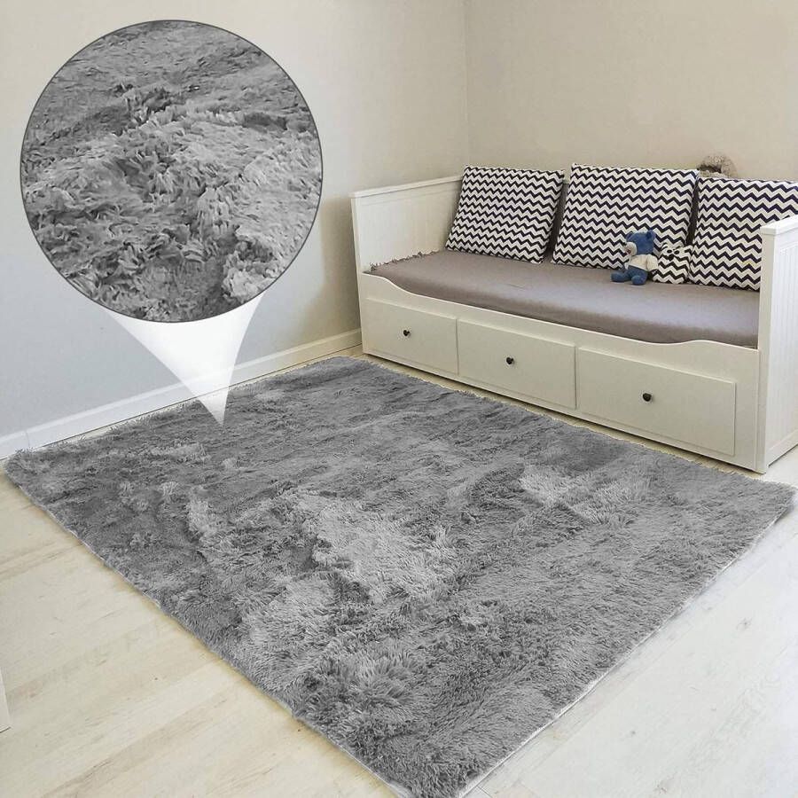 High Pile Living Room Rug Long Pile 160 x 230 cm Rugs for Living Room Fluffy Shaggy Bedroom Bed Rug Outdoor Carpet Grey