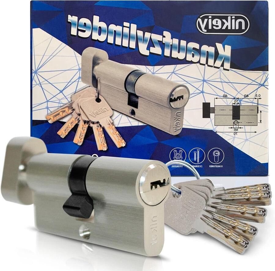 High-quality 6-pole knob cylinder lock 80 mm with knob 40 40 size 5 keys 2 fixing screws