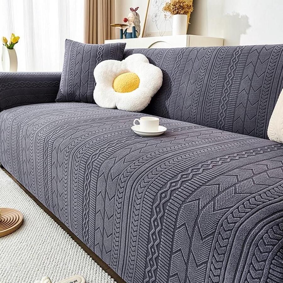 High Stretch bankovertrek moderne bankhoes 5 zits donkergrijs jacquard velours