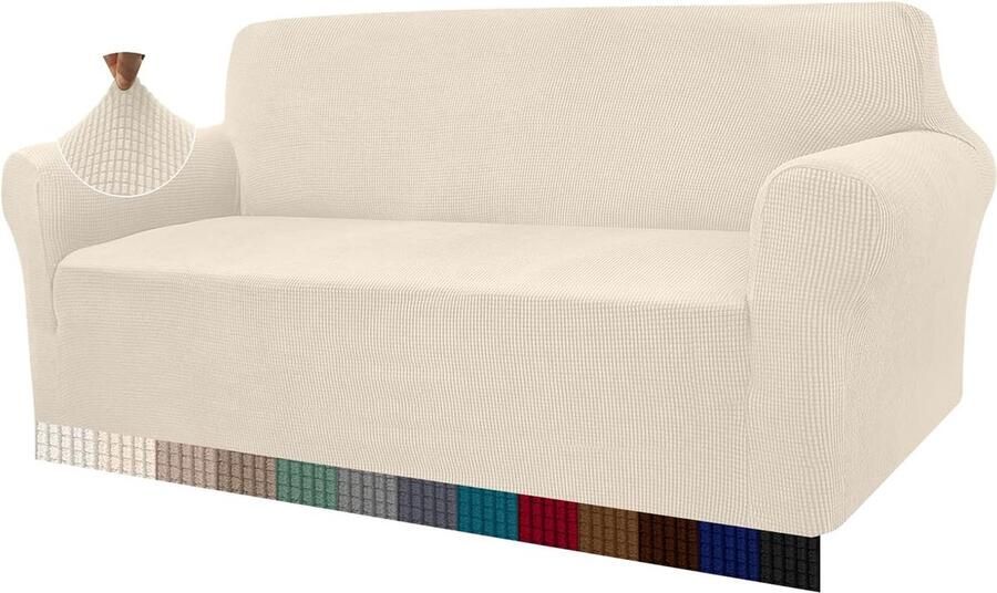 High Stretch bankovertrek moderne bankovertrek jacquard elastische bankhoes voor woonkamer beschermer voor honden en huisdieren (3-zits beige)