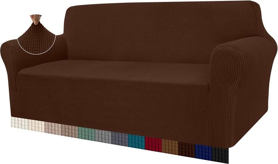 High Stretch bankovertrek moderne bankovertrek jacquard elastische bankhoes voor woonkamer beschermer voor honden en huisdieren (3-zits chocolade)