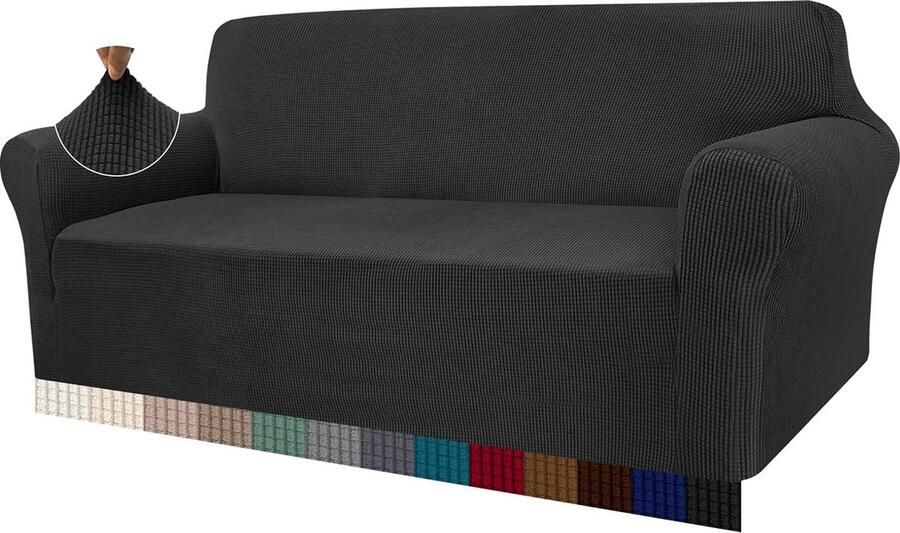 High Stretch bankovertrek moderne bankovertrek jacquard elastische bankhoes voor woonkamer beschermer voor honden en huisdieren (4-zits zwart)