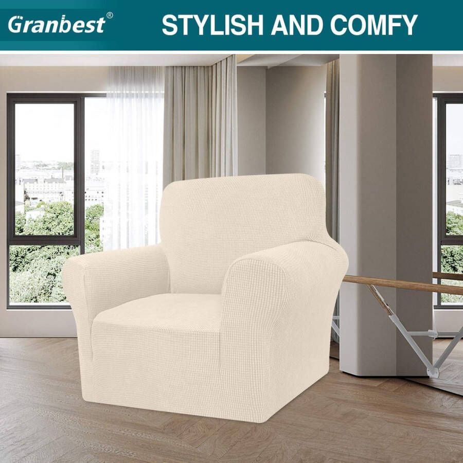High Stretch bankovertrek moderne bankovertrek jacquard elastische bankovertrek voor woonkamer beschermer tegen honden en huisdieren (1-zits beige)