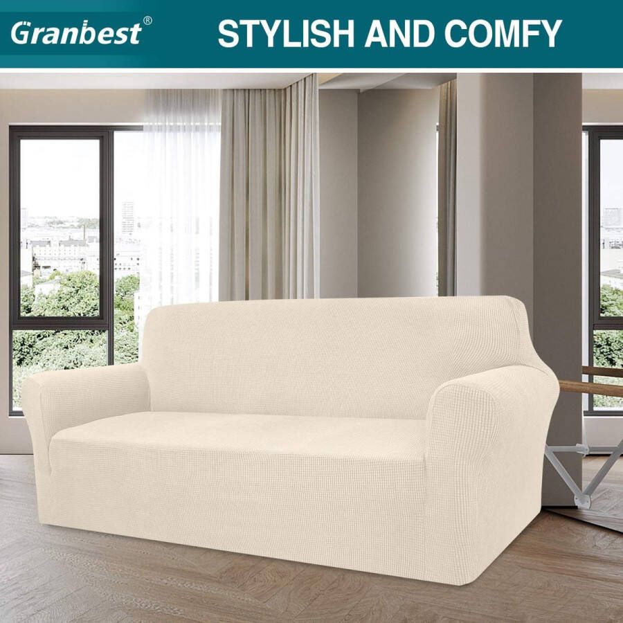 High Stretch bankovertrek moderne bankovertrek jacquard elastische bankovertrek voor woonkamer beschermer tegen honden en huisdieren (4-zits beige)