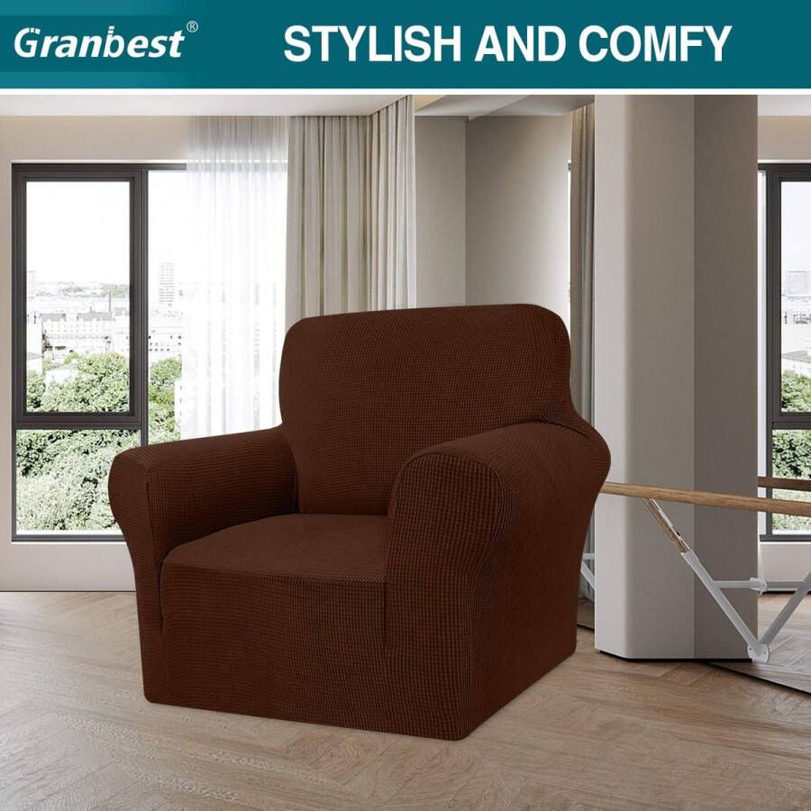 Unbranded High Stretch bankovertrek moderne bankovertrek jacquard elastische bankovertrek voor woonkamer beschermer tegen honden en huisdieren (1-zits chocolade)