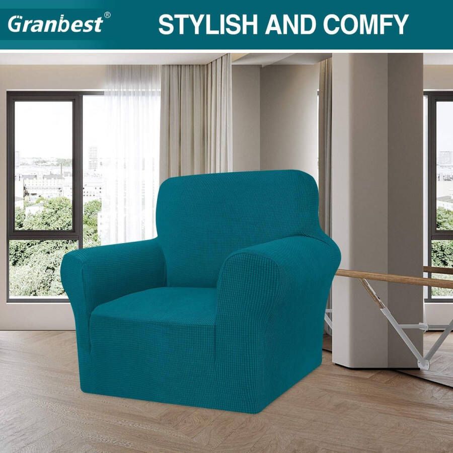 Unbranded High Stretch bankovertrek moderne bankovertrek jacquard elastische bankovertrek voor woonkamer beschermer tegen honden en huisdieren (1-zits blauwgroen) - Foto 2