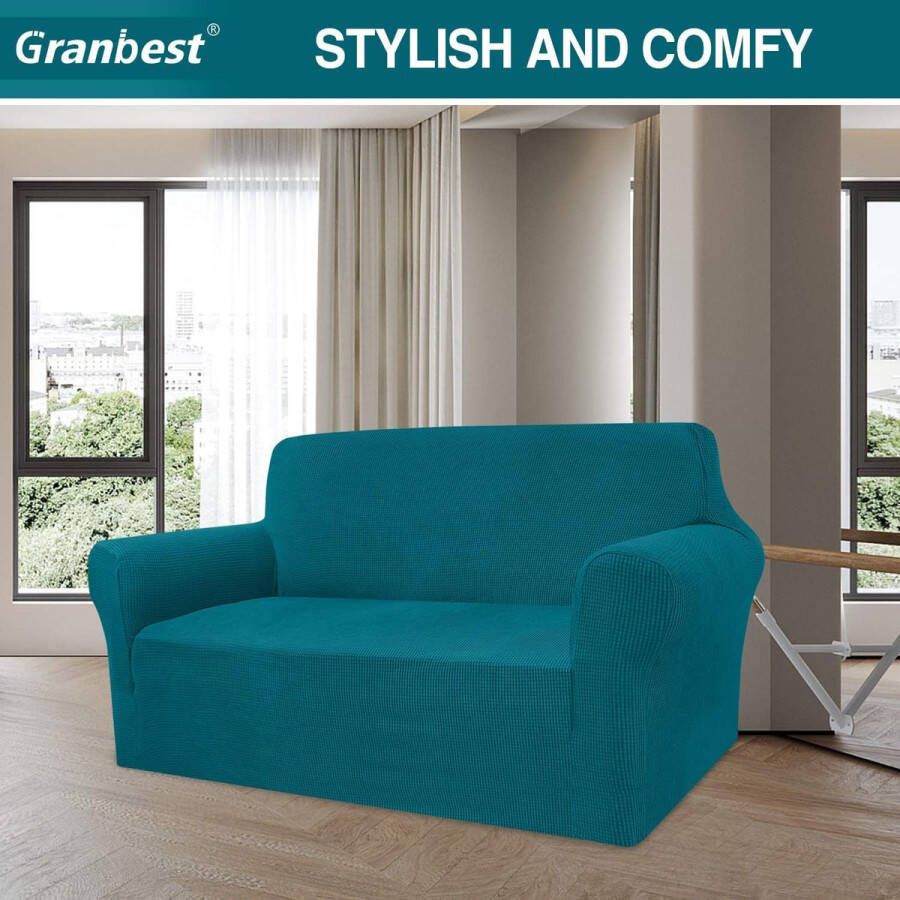 Unbranded High Stretch bankovertrek moderne bankovertrek jacquard elastische bankovertrek voor woonkamer beschermer tegen honden en huisdieren (1-zits blauwgroen)