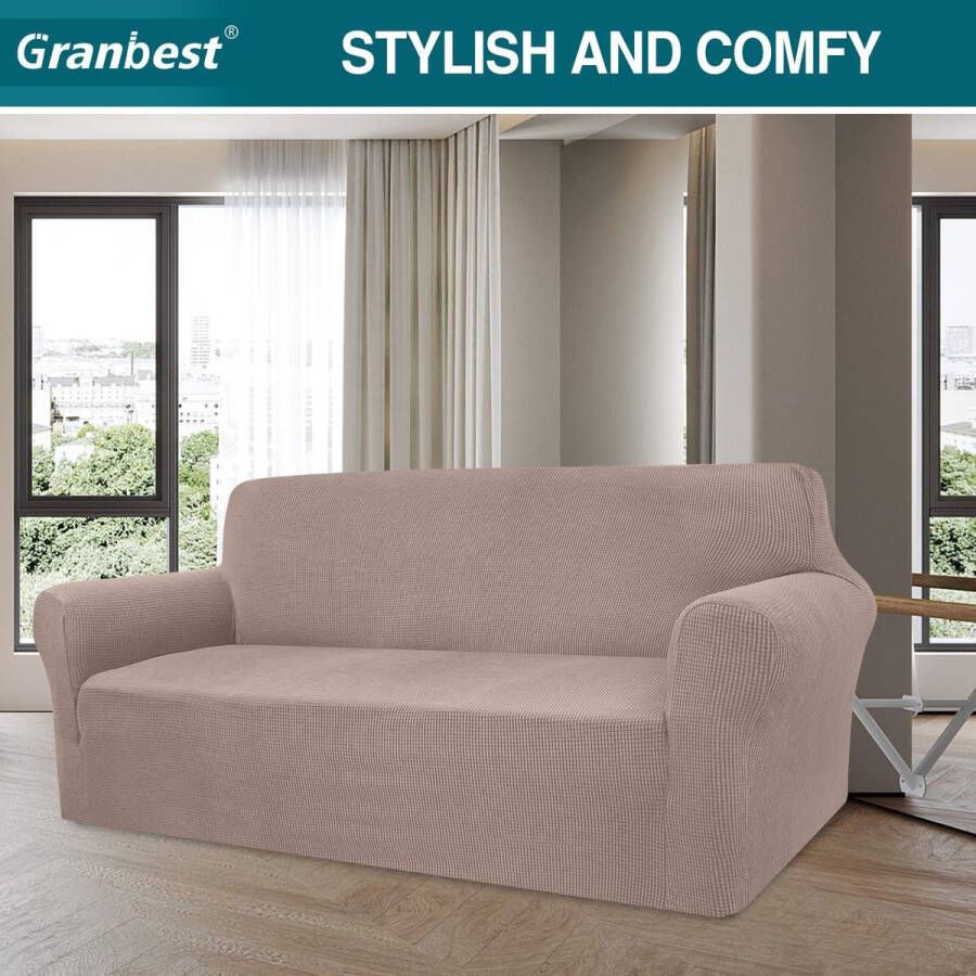 High Stretch bankovertrek moderne bankovertrek jacquard elastische bankovertrek voor woonkamer beschermer tegen honden en huisdieren (3-zits zand)