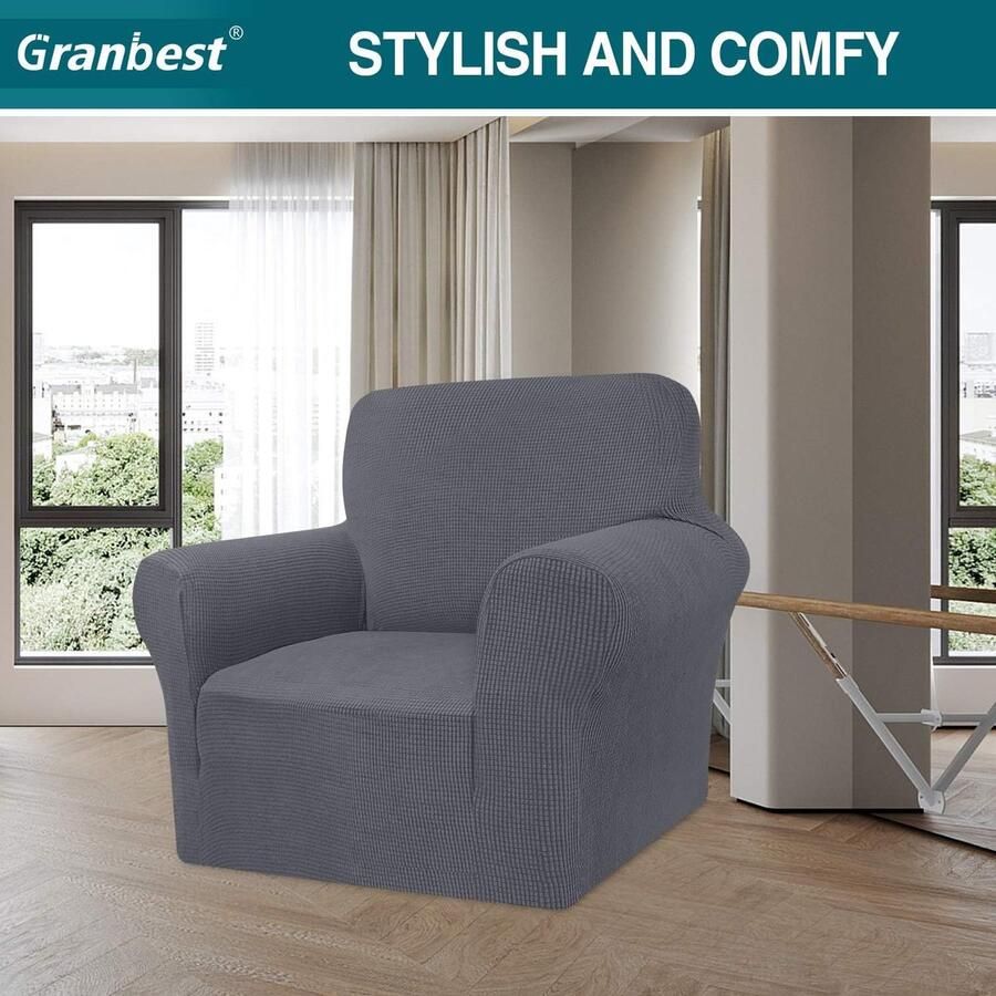 High Stretch bankovertrek moderne bankovertrek jacquard elastische bankovertrek voor woonkamer beschermer tegen honden en huisdieren (1-zits grijs)