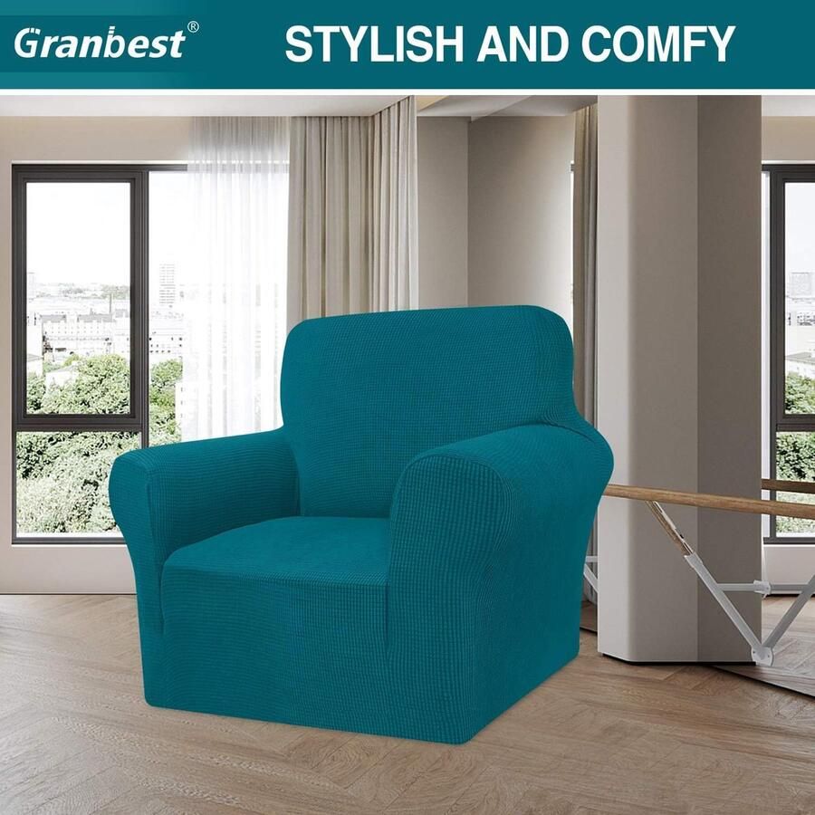 High Stretch bankovertrek moderne bankovertrek jacquard elastische bankovertrek voor woonkamer beschermer tegen honden en huisdieren (1-zits blauwgroen)