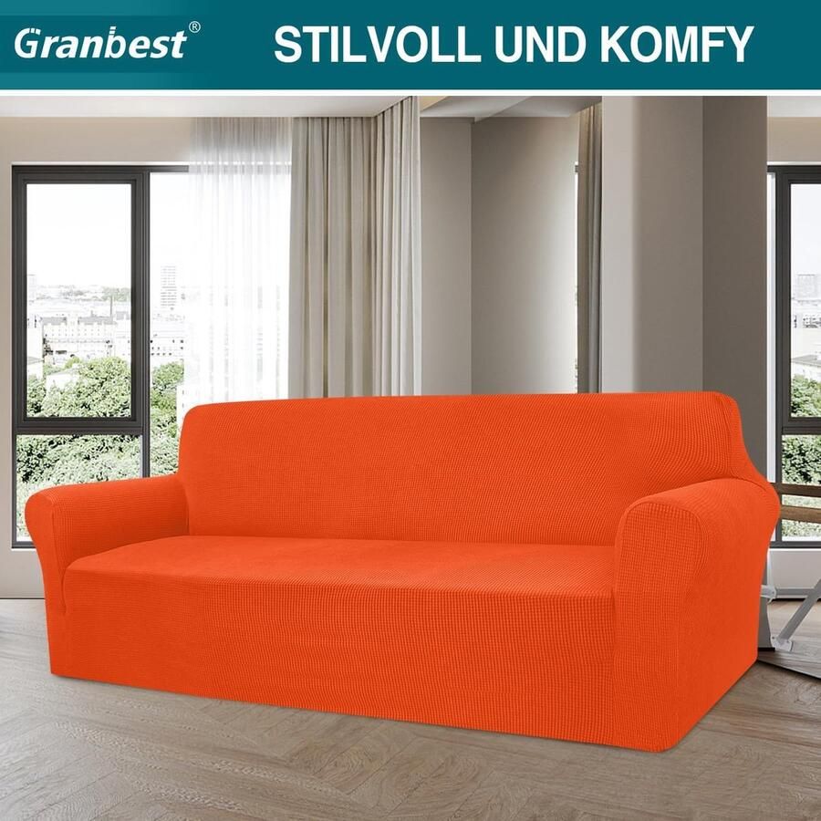 Granbest High Stretch bankovertrek moderne bankovertrek jacquard elastische bankovertrek voor woonkamer beschermer tegen honden en huisdieren (4-zits oranje)