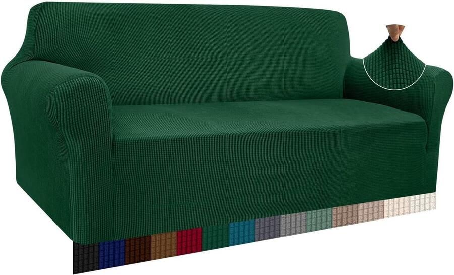 High Stretch Bankovertrek moderne bescherming 1 stuk donkergroen jacquard 3-zits