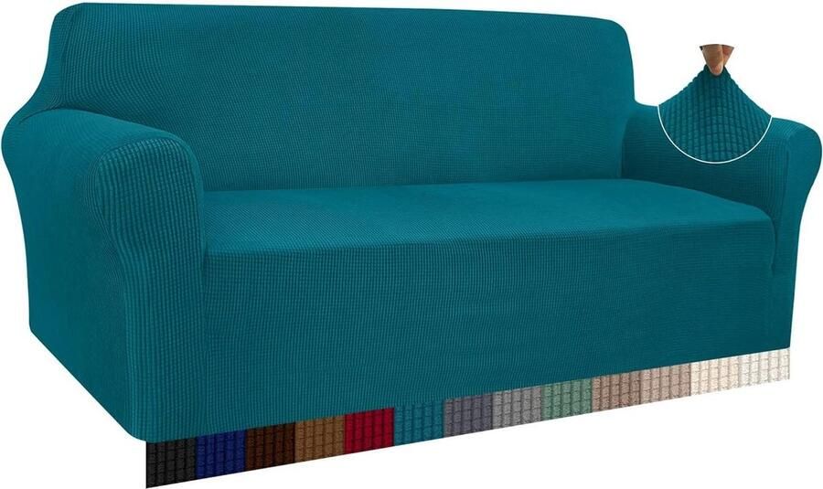 High Stretch Moderne Jacquard Elastische Bankovertrek Woonkamer Beschermer tegen Honden en Huisdieren 3-zits Blauwgroen