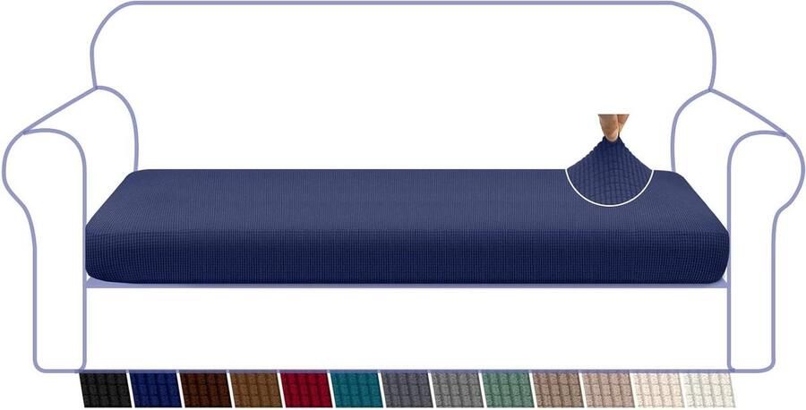 High Stretch Super Zacht Bankovertrek Jacquard Spandex-Stof Elastische Onderkant Zitkussenbescherming 4-Zits Donkerblauw