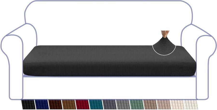 High Stretch superzachte bankovertrek van jacquard spandex-stof met elastische onderkant 4-zits zwart