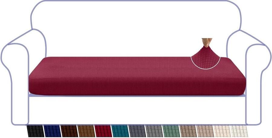 High Stretch superzachte bankovertrek stoelkussenbescherming jacquard spandex met elastische onderkant 4-zits wijnrood