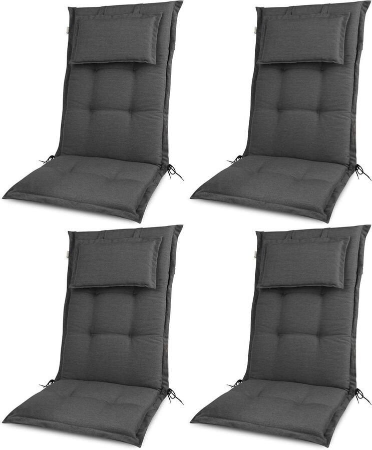 HighLux HL Seat Cushion for Garden Chair High Back Anthracite 4 Cushions for Garden Furniture 120x52cm 7cm Thick Made in EU