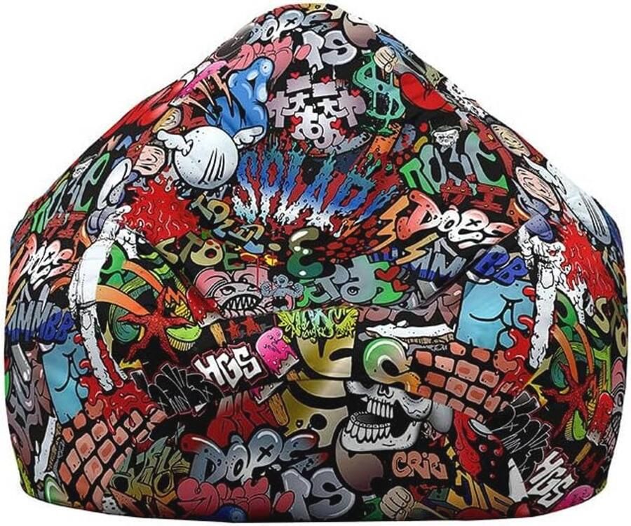 Hip Hop Graffiti Zitzakhoes voor Volwassenen en Kinderen Peervormige Beanbag Cover 90 x 110 cm