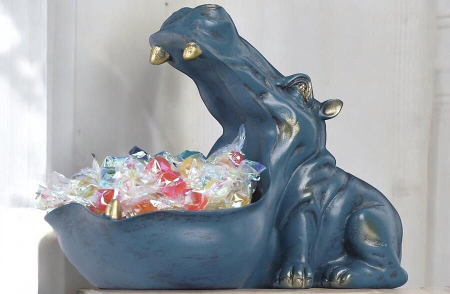Hippo beeldje snoep schotel & sleutel bowl uniek hars nijlpaard standbeeld voor kantoor bureau en entree tafel decor multifunctionele n container sieraden standaard en portemonnee houder