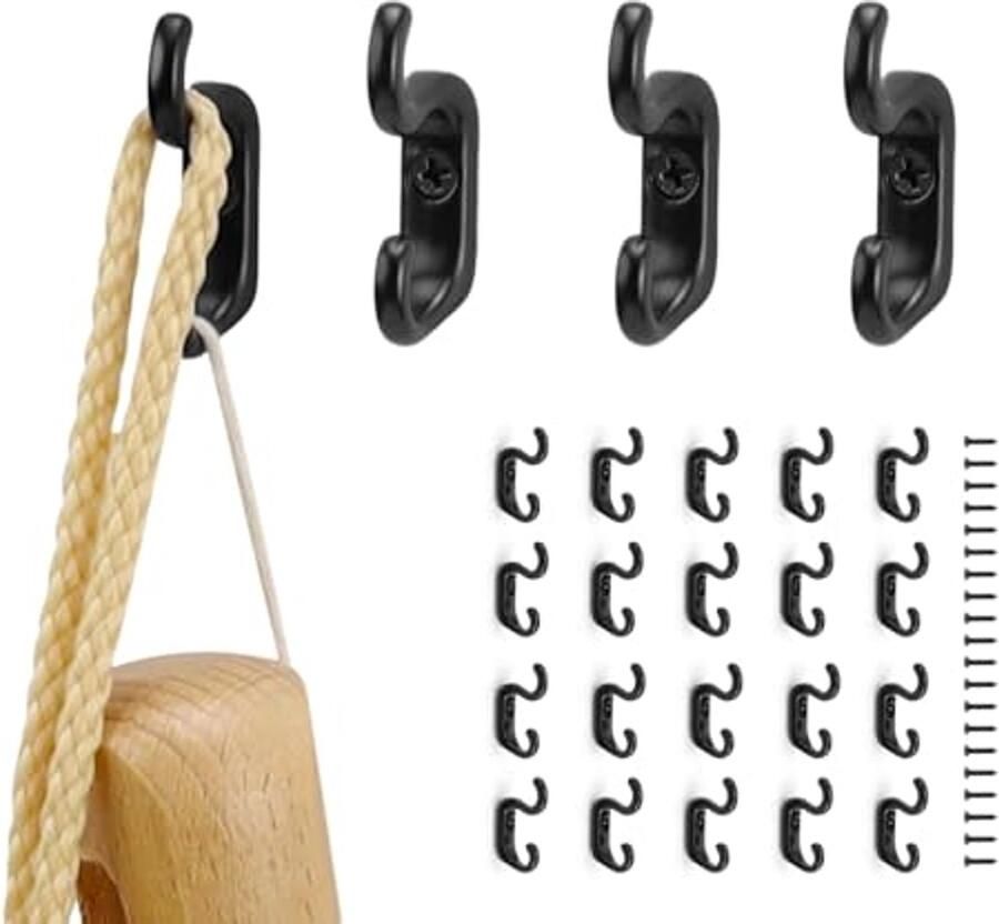 HJIAMA 20 stuks kapstokken zwart kapstokken dubbele haken boven en onder wandkapstok wandhaken voor badkamer keuken balkon entree