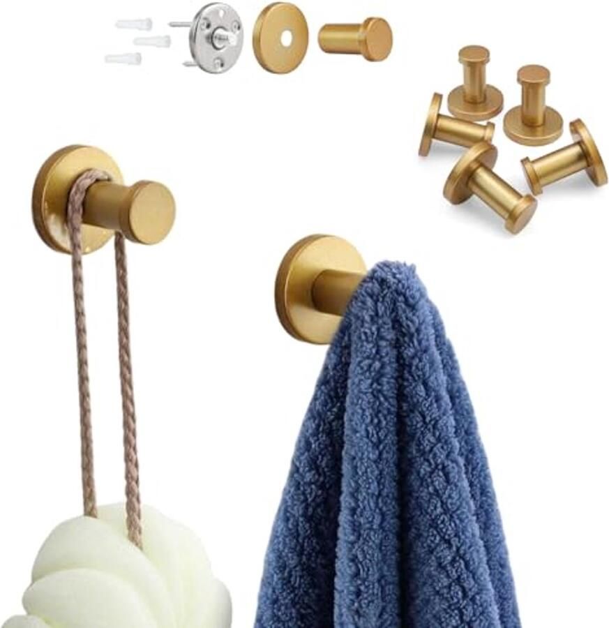 HJIAMA 5 stuks kledinghaken kapstokken roestvrij staal met montageschroeven met decoratieve afdekking wandhaken T-vormig geschikt voor badkamer woonkamer slaapkamer