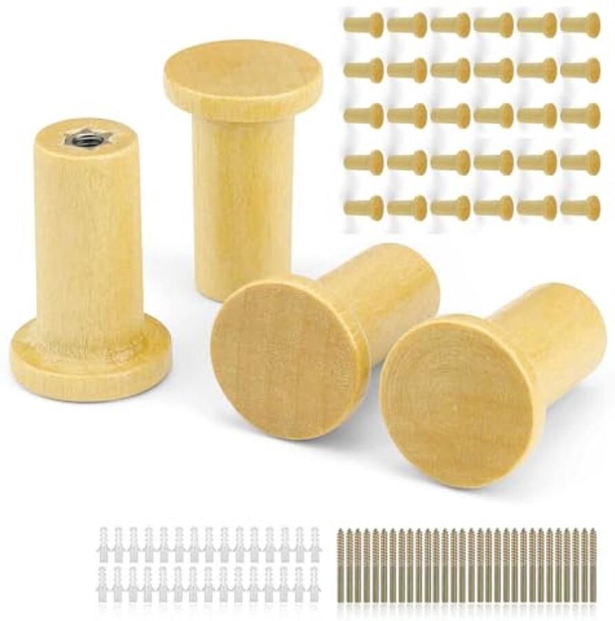 HJIAMA Pack van 30 houten kapstokhaken 30 mm houten kapstokhaken T-vormig ontwerp kleine houten muurhaken voor het ophangen van handdoeken sleutels hoedenrek