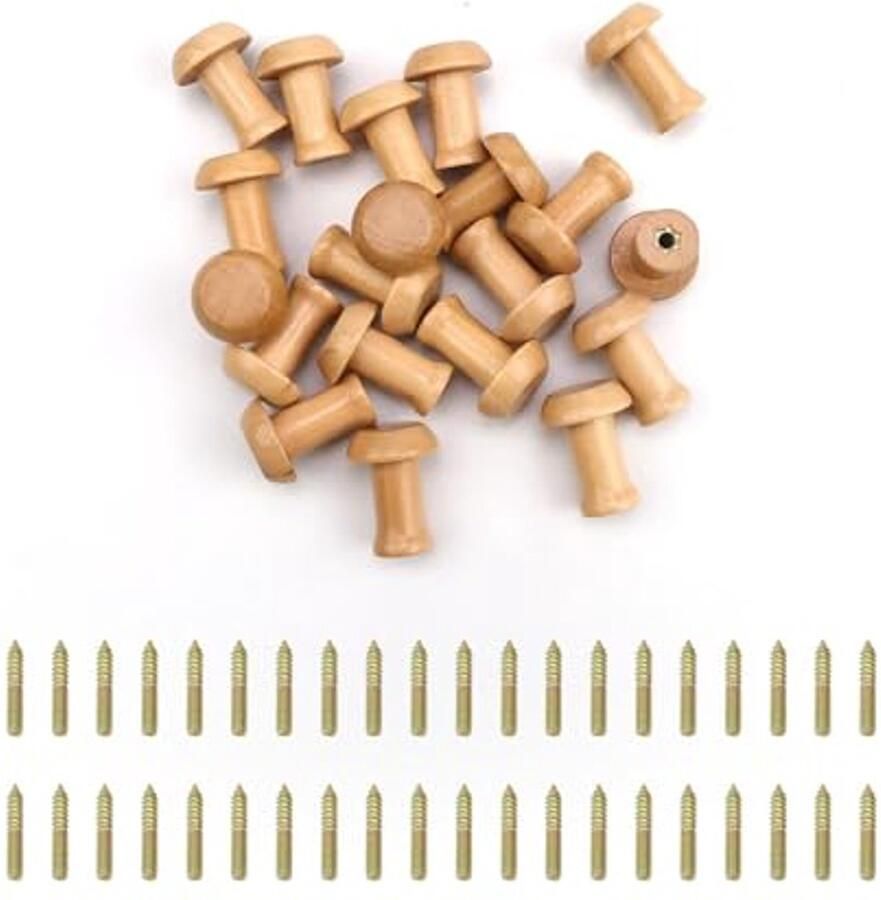 HJIAMA Pak van 20 houten kapstokhaken muurhaken gladde houten haken in de vorm van een paddestoel schroefgaten aan de onderkant kapstokhaken met schroeven voor het ophangen van hoeden kleding en handdoeken
