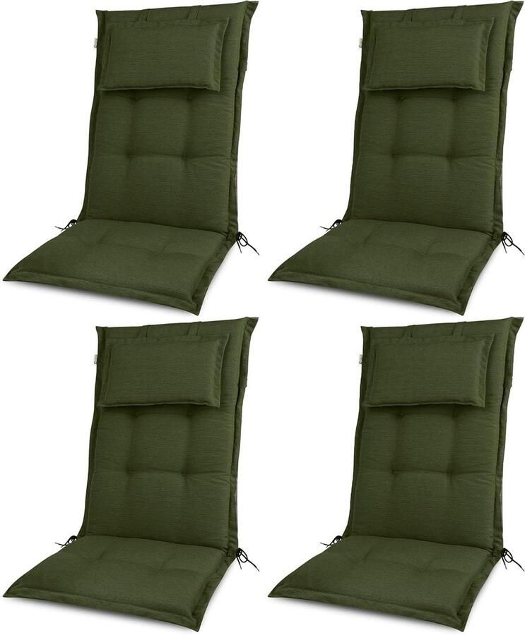 HL Seat Cushion for Garden Chair High Back Cushion 120x52cm Dark Green Set of 4 7cm Thick Made in EU