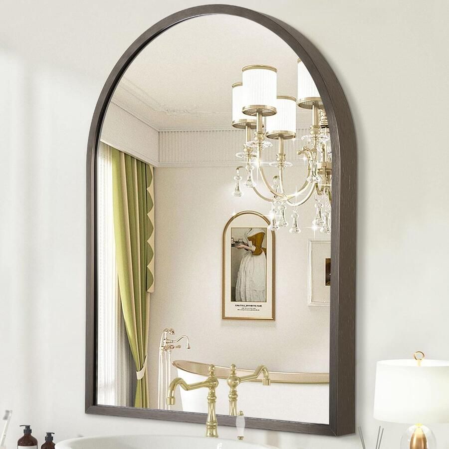 HLFMVWE Gebogen metalen wandspiegel grote 70 x 50 cm aluminiumlegering badkamerspiegel voor aan de muur voor slaapkamer gang woonkamer kaptafel koffie