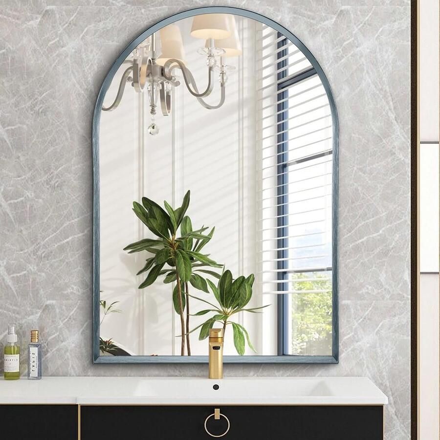 HLFMVWE Gebogen spiegel voor aan de muur 50 x 70 cm gebogen badkamerspiegel voor hal woonkamer kaptafel slaapkamer schoorsteenmantel gangen woondecoratie aluminiumlegering frame