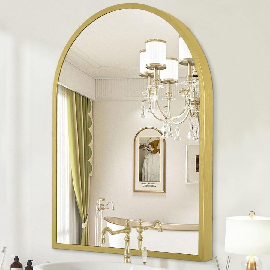 HLFMVWE Gebogen wandspiegel 40 x 30 cm Boogspiegel Aluminiumlegering Frame Badkamerspiegel voor Kaptafel Woonkamer Slaapkamer Entree Groot